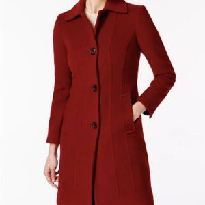 Anne Klein Seamed Walker Coat, Red Wool, Size 10